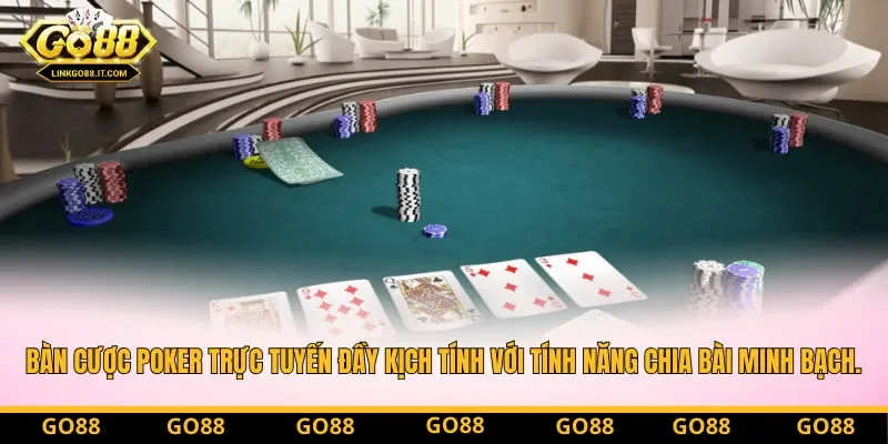 Bàn cược Poker trực tuyến đầy kịch tính với tính năng chia bài minh bạch.